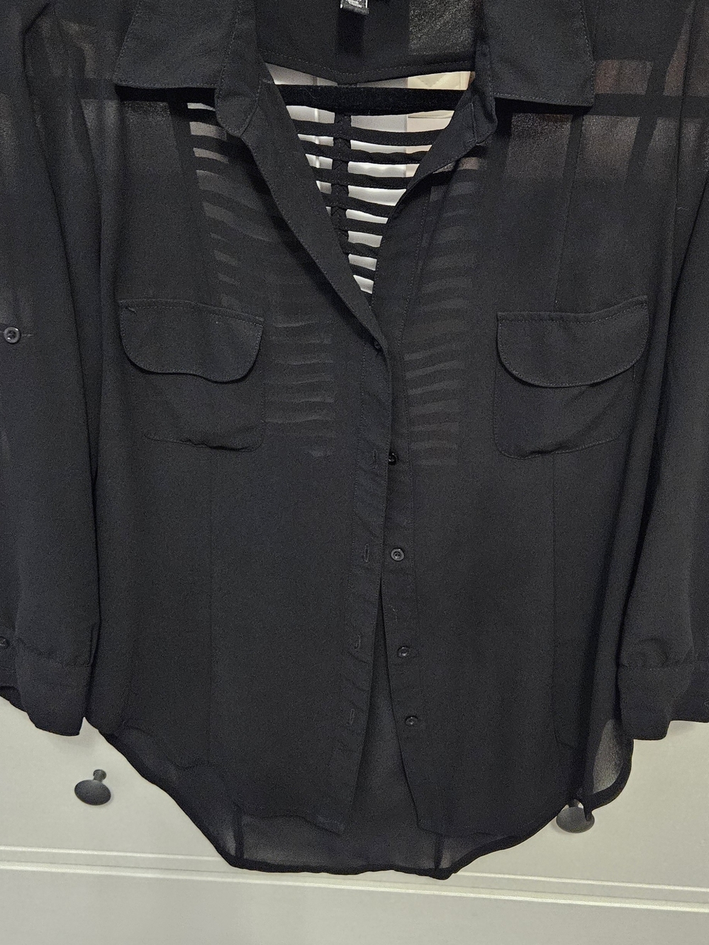 Sheer Black Button-Front Blouse
